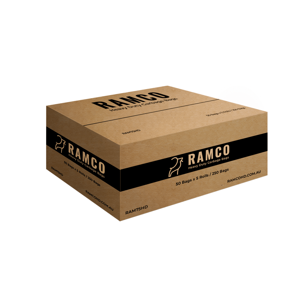 RAMCO 75L Heavy Duty Black Garbage Bags Carton of 250 (Roll)